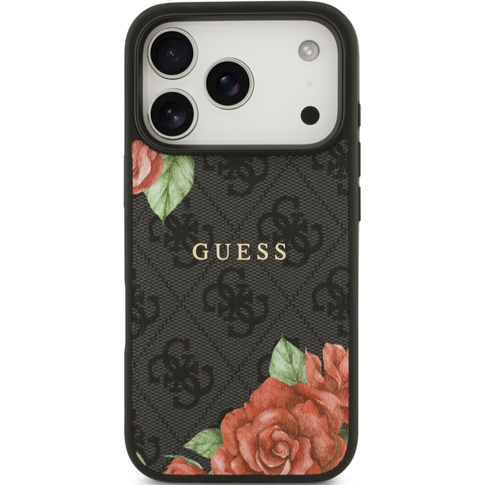 Etui Guess Hardcase 4G Flowers Print do MagSafe do iPhone 17 Pro Max, czarne z kwiecistym wzorem